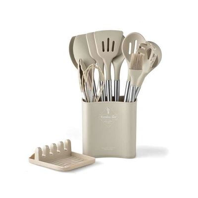 TD® Ensemble d'ustensiles de cuisine en silicone avec manche en bois, ustensiles de cuisine en spatule antiadhésive de 12 pièces - Maison
