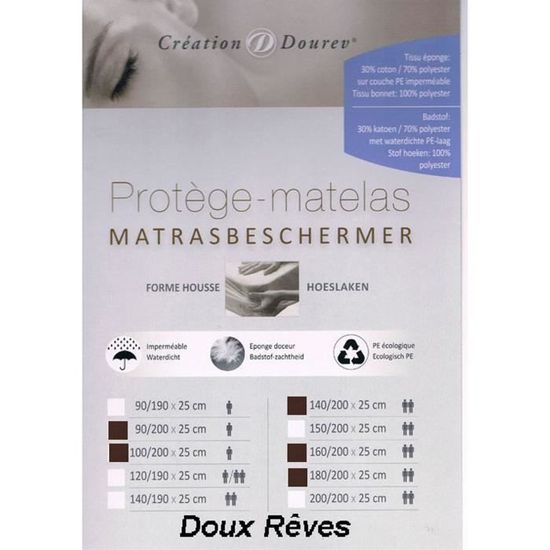 - Protège matelas 160x200cm (bonnet 25cm) 30%Coton 70%Polyester – Tissu éponge sur couche imperméable PE écologique.