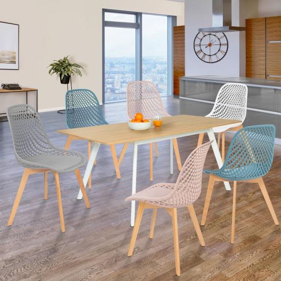 Lot De 6 Chaises MILA En Velours - Mix Color Pastel (rose, Gris Clair, Beige), Design Moderne, Pieds Métal Noir