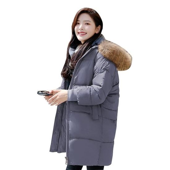 Minetom Manteau Femme Hiver Veste Matelassée Parka Chaud Blouson Zippé Manteaux À Capuche Doudoune Mi Longue Jacket Casual Outercoat Avec Poches A Gris XS