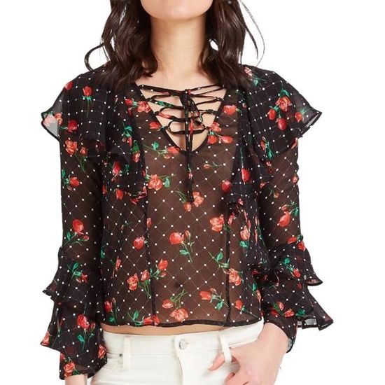 Blouse Noir a fleurs Femme Guess Rose