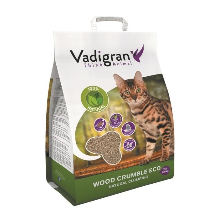 VADIGRAN Litière Wood Crumble - 20 L - Pour chats