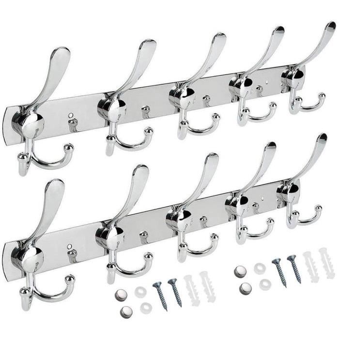 6 Crochets Muraux Double étage - En Alliage D'aluminium, Vis Invisibles, Charge 20kg - Pour Manteaux, Serviettes, Sacs - Salle De Bain, Entrée, Chambre