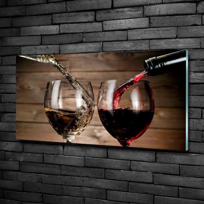 Tulup 100x50cm Tableau sur verre de sécurité:- Nourriture boissons - Deux Verres De Vin - Rouge