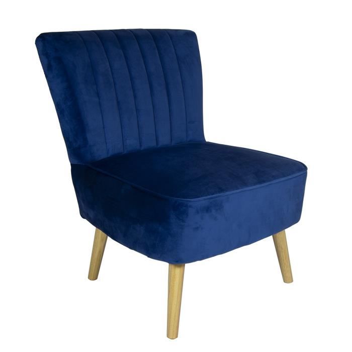 Chaise Longue en Bleu Marin - Charles Bentley - Fauteuil d'Occasion en Velours de Lin Vintage