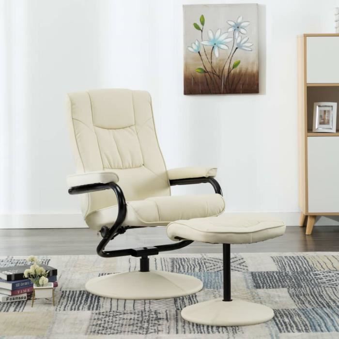 Fauteuil TV avec repose-pied Fauteuil relax contemporain confort Scandinave - Crème Similicuir