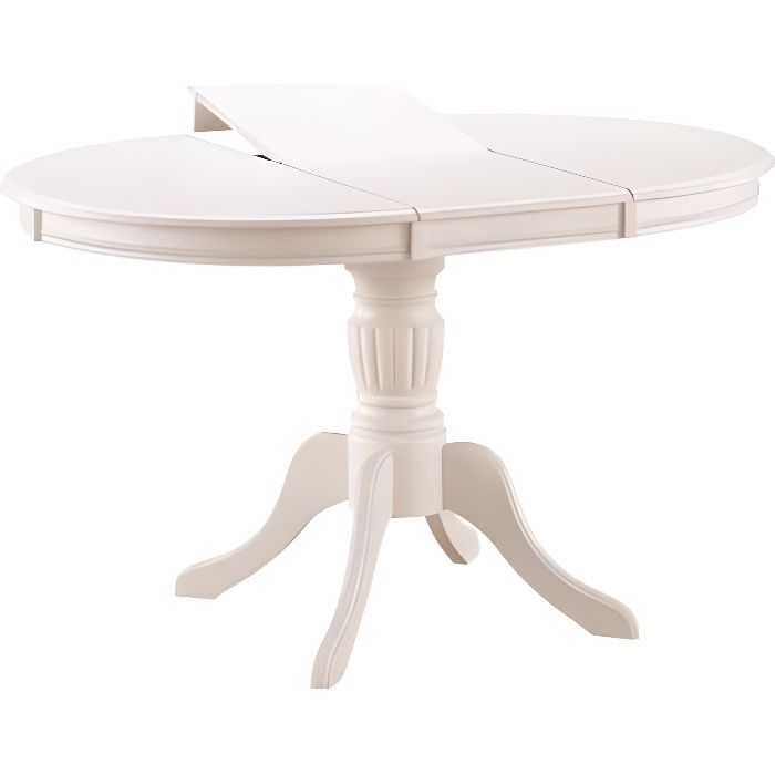 OLIMIA - Table élégante pour la salle à manger - 106x106x76 cm - Plateau ovale - Piètement en bois - Extensible - Beige