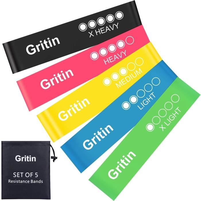 Gritin Bande Élastique Fitness, [Lot de 5] Bande de Résistance Élastique en Late