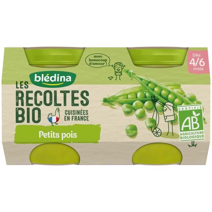 Blédina Les Récoltes Bio Pot Petits Pois +4m 2 x 130g
