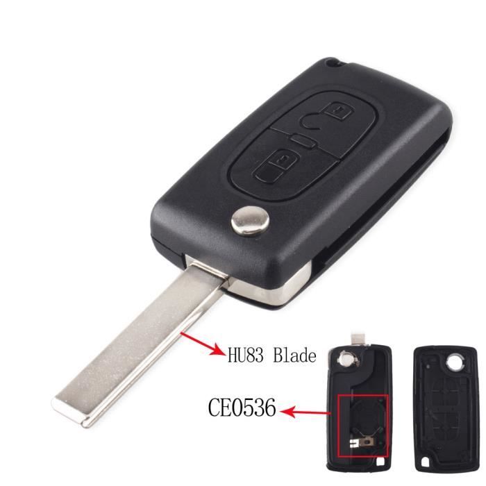 ENERGY 01 HU83 CE0536 - Coque Clé Peugeot 107 207 307 308 407 2 Boutons CE0536 HU83 Lame avec RAYNURE Pile dans LA Coque