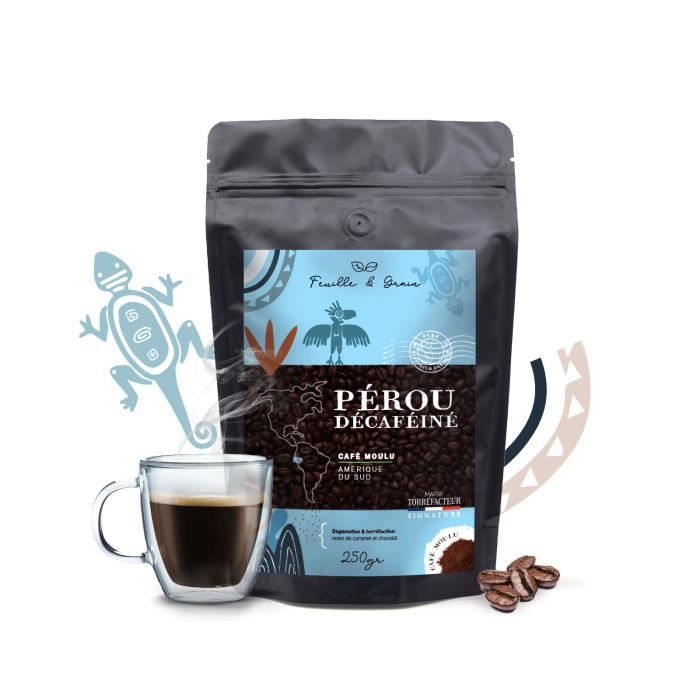 Pérou Décaféiné - Café Moulu 250gr - Torréfaction Artisanale Française - Sélection de Grains Arabica - SANS CAFÉINE