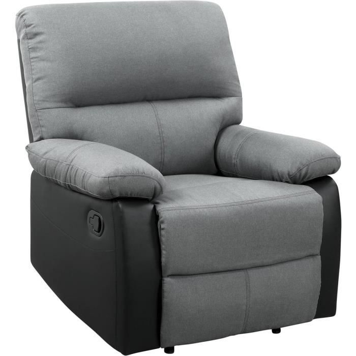 Fauteuil relax -Lincoln- - 90 x 89 x 103 cm - Noir/Gris foncé