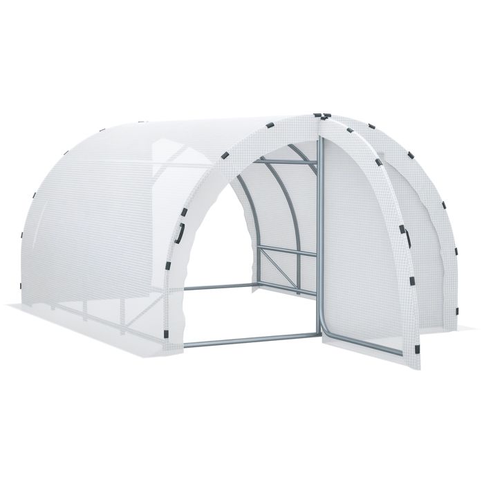 Serre de jardin tunnel surface sol 12 m² 4L x 3l x 2H m châssis tubulaire renforcé 25 mm double porte avec poignées blanc neuf 76WT