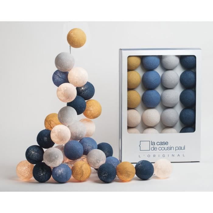 Guirlande Lumineuse Graceland - 20 Boules Bleu,Ivoire,Lin,Bleu Canard,Perle