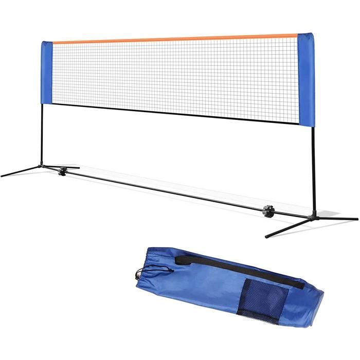 LUDOSPORT Filet de Badminton Exterieur 5 m avec Pied et Sac de Transport, Réglable en Hauteur, Volleyball Tennis, Pliable et Léger