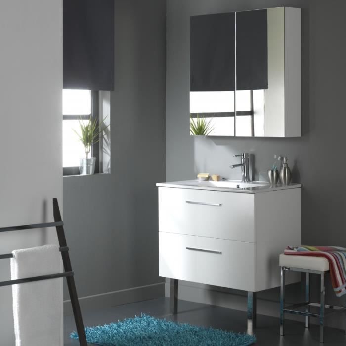 Meuble de salle de bain 80 cm 2 tiroirs Blanc Laqué