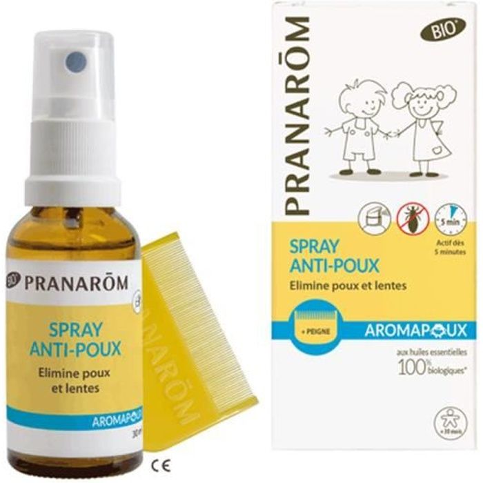 pranarom aromapoux spray anti-poux bio + peigne offert