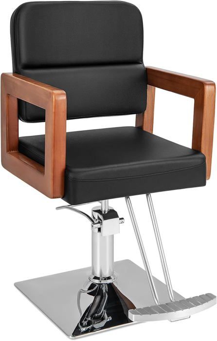 RELAX4LIFE Chaise de Coiffure Rotative 360° Hauteur Réglable Chaise de Barbier avec Accoudoir en Bois Repose-pieds Charge 150kg