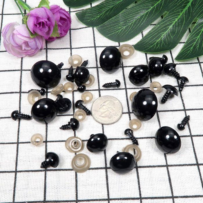 150 Yeux De Sécurité Noirs Pour Peluches TOAOB - 6 à 24mm Avec Rondelles - Pour Poupées, Marionnettes, DIY