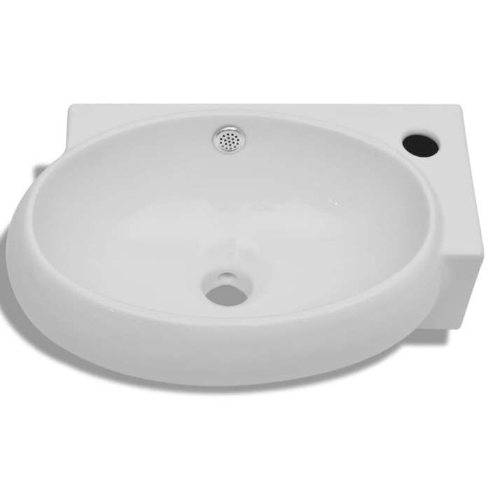 Vasque/Lavabo de salle de bains - céramique blanc - avec trou - UU - de trop-plein L111