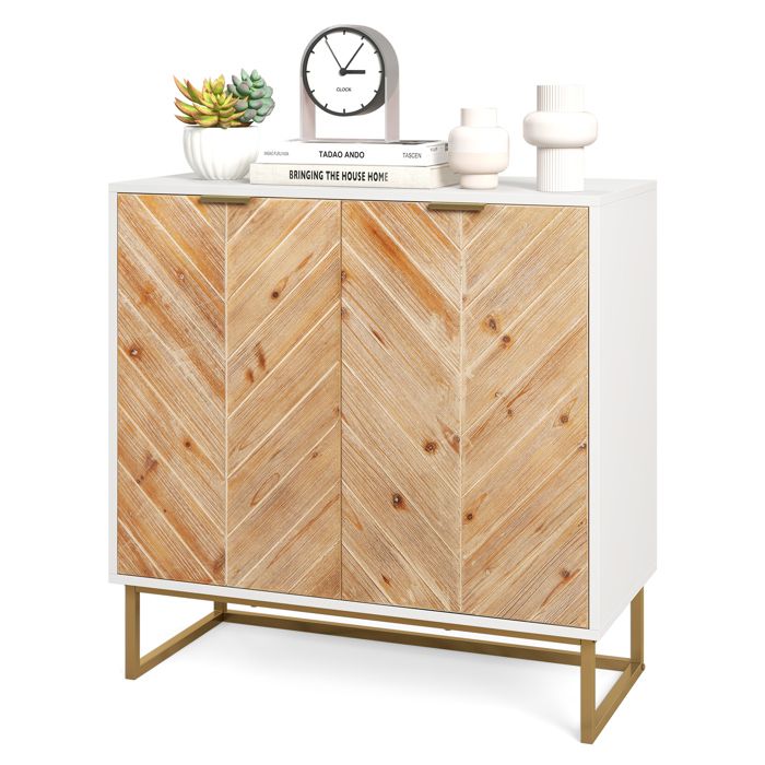 Buffet de Cuisine 80 x 40 x 80 cm COSTWAY Portes Pieds en Métal Meuble de Rangement pour Salon Salle à Manger Entrée Blanc