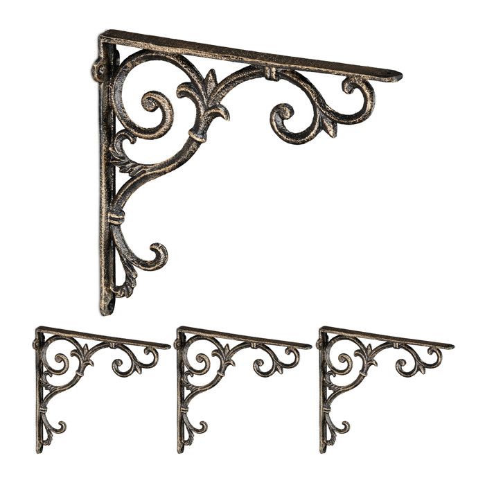 Relaxdays Lot de 4 équerres pour étagères en fonte design rustique H x L x P : 24 5 x 4 x 24 5 cm chacune bronze