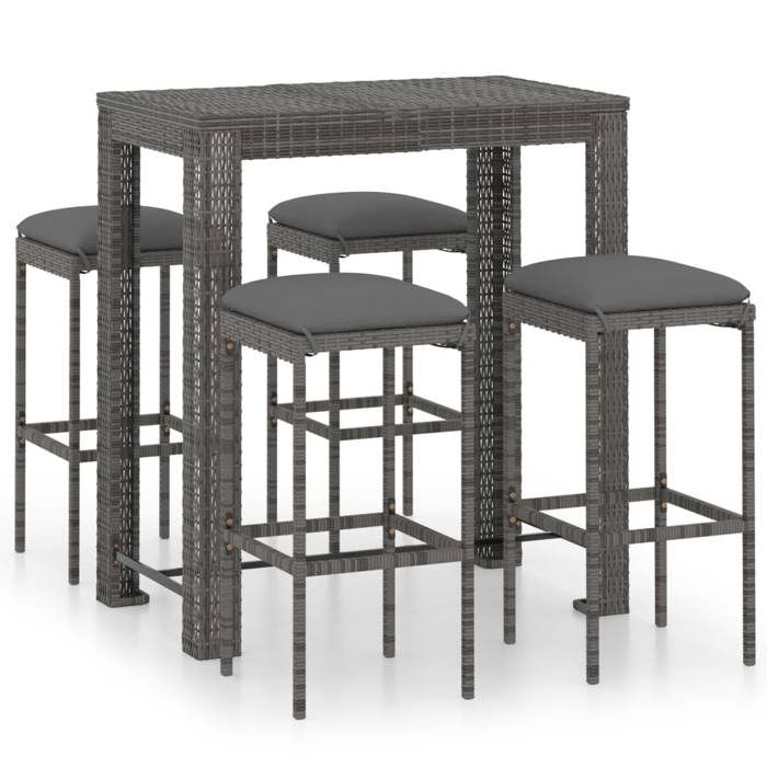 Bonne qualité - Salon dextérieuris Ensemble de bar de jardin 5 pcs - 4 chaises de jardin avec table - et coussins Résine tressée