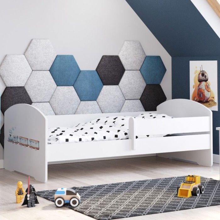 Lit enfant  LUK – 140x70 blanc avec motif de train