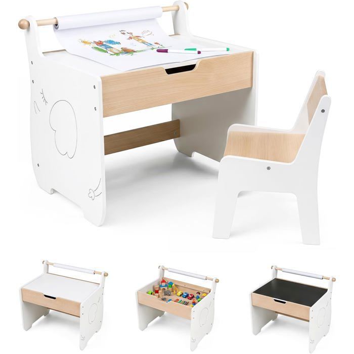 Table Enfant 3 en 1 et Chaise COSTWAY Plateau Amovible Rangement Porte-rouleau de Papier pour Crèche et Salle de Jeux Naturel Table Enfant 3 en 1 et Chaise COSTWAY Plateau Amovible Rangement Porte-rouleau de Papier pour Crèche et Salle de Jeux Naturel
