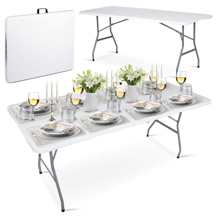Table de jardin pliante - JANSHOP - 180 cm - Blanche - Résistante à leau - Résistante aux UV - Structure en acier