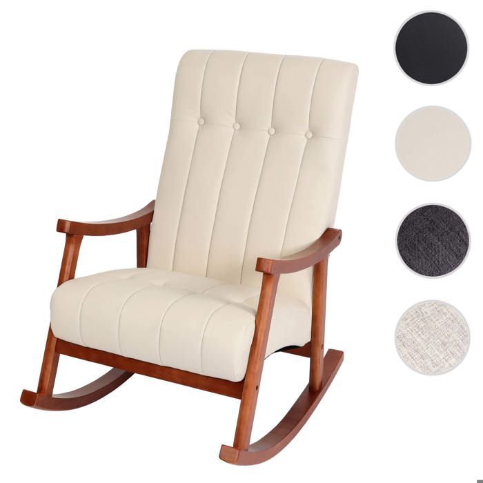 Fauteuil à bascule MCW-K10 Similicuir crème piétement aspect noyer