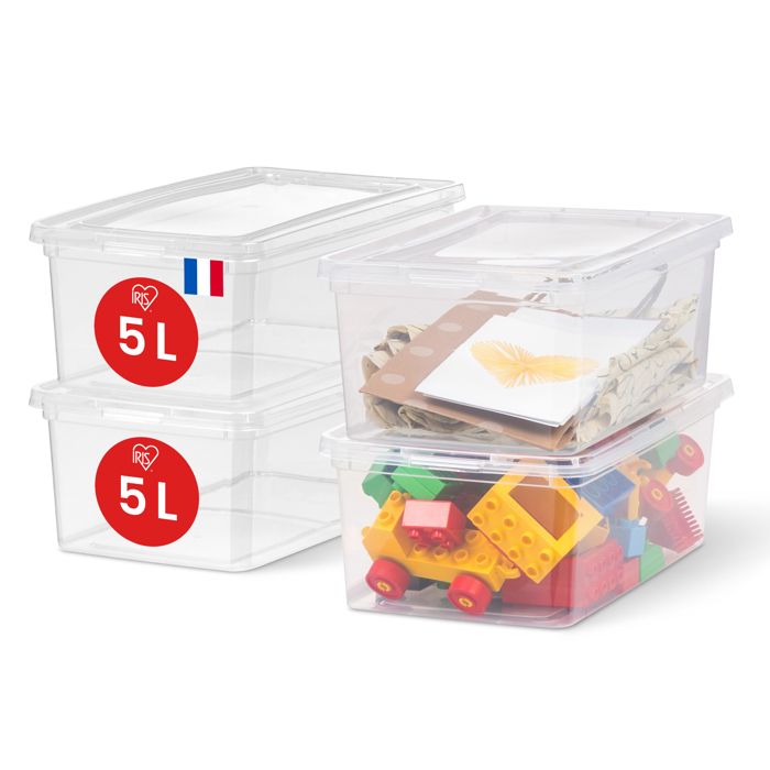 Iris Ohyama, Boites de Rangement Plastique avec Couvercle, 15L, Lot de 4, Transparent, NTB-15 - Maison