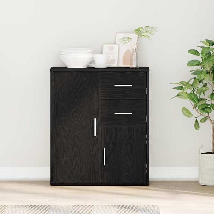 Noir Buffet de rangement - Vitrine bahut - armoire console Pour cuisine avec tiroir Chêne noir 60 x 31 x 70cm - Bois dingénierie