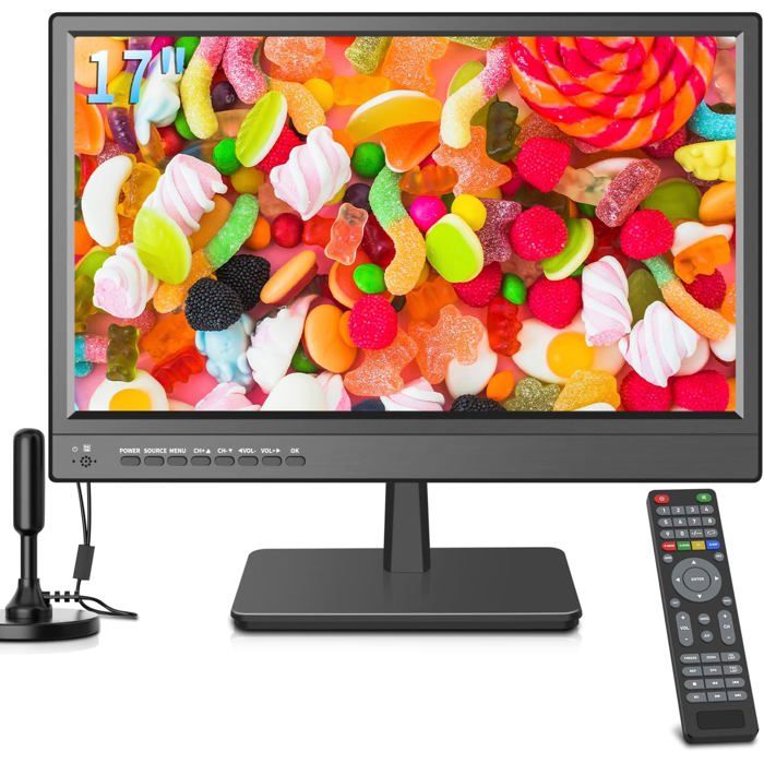 TV 17 Pouces TV LED HD 1080P avec Tuner Numérique T2 Idéale pour Camping et Cuisine