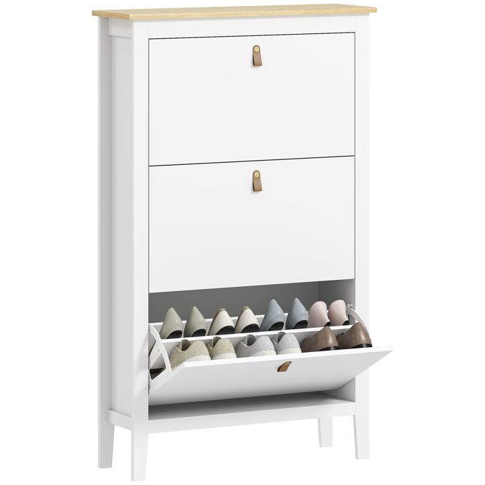 Meuble à chaussures - HOMCOM - 21 paires - 3 tiroirs rabattables étagères réglables - panneau de particules - 80 x 24 x 131cm blanc