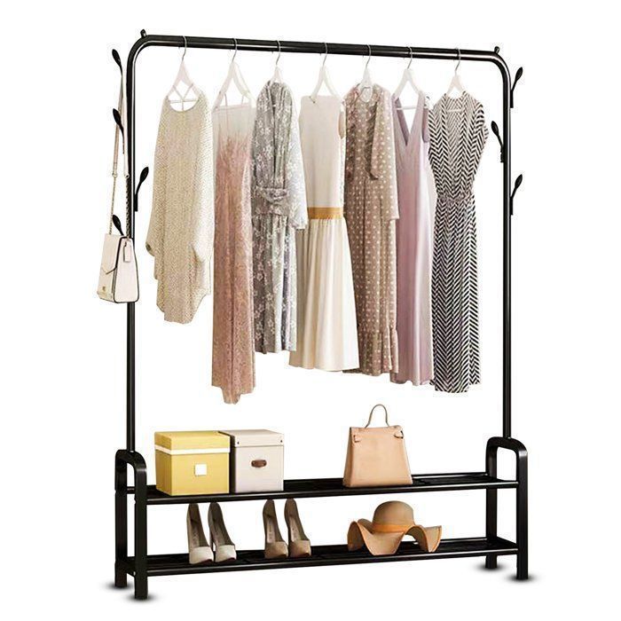 Vonia Portant Vêtements avec Étagère à Chaussures – Rangement Polyvalent – 102x34x152cm – Structure Robuste – Noir