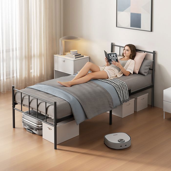Cadre de lit simple - AURALUM MAX - 90x200 cm - Métal - 14 lattes - Robuste et durable