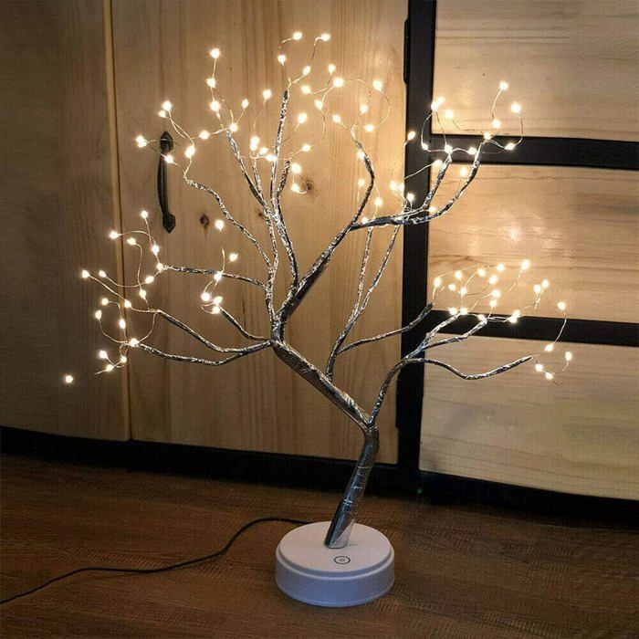 Arbre lumineux à 108 LED (50 cm) bouleau lumineux alimenté par USB et piles interrupteur tactile amélioré fil de cuivre.