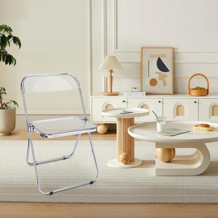 Chaise Pliant PIPIPOXER - Chaise de Cuisine Pliante en Métal et PET intérieurs et extérieurs - 46x46x77 cm - Transparent