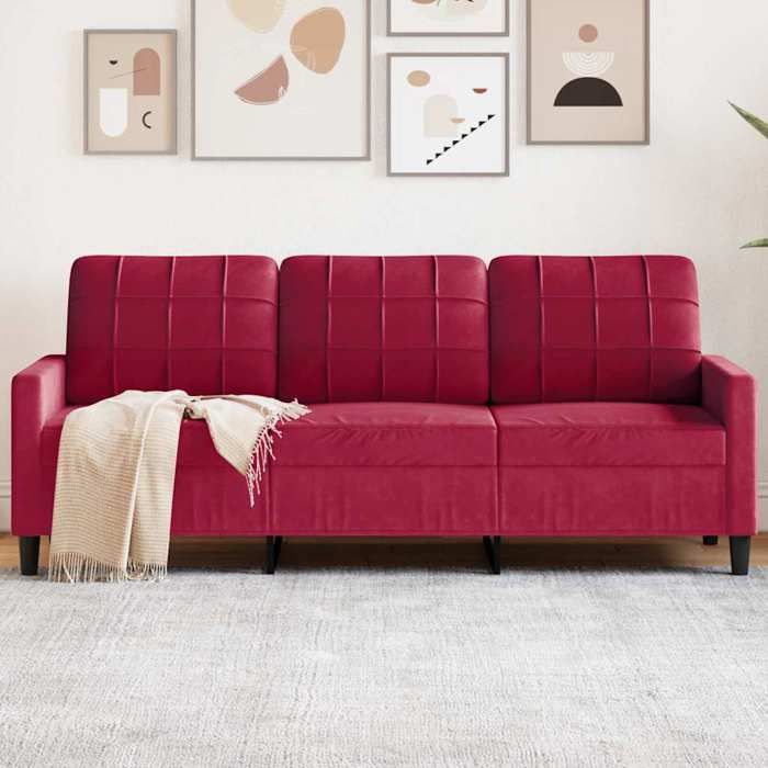 NEW 2026 Canapé moderne - Design ergonomique - pour salon - à 3 places Rouge bordeaux 180 cm Velours L2497