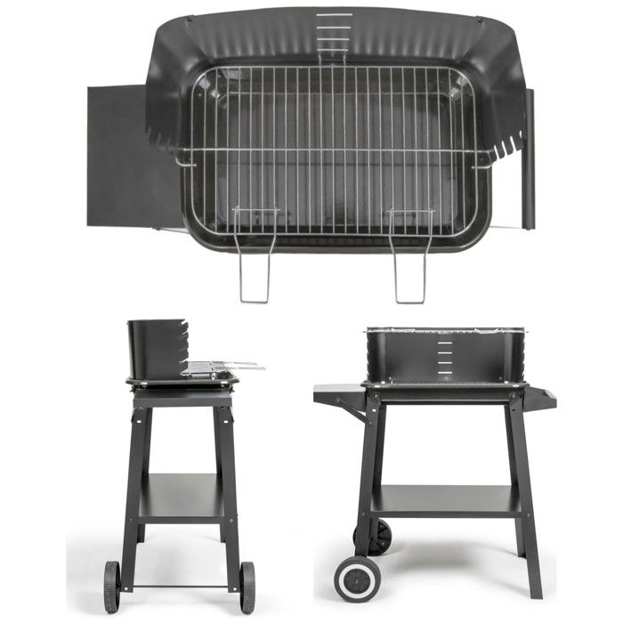 Barbecue à charbon - LIVOO - sur pied - Surface 485x288 cm - Hauteur réglable 70–84 cm - Tablette latérale