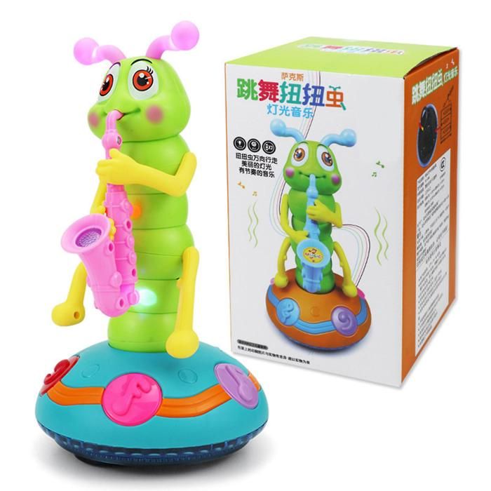 Chenille chantante et dansante - Jouet éducatif universel pour bébé avec saxophone lumineux (deux couleurs aléatoires)
