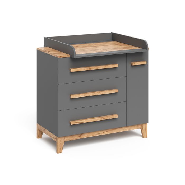 Commode à langer Malia 98x98cm avec 1 porte & 3 tiroirs Gris/Chêne Artisan Vitalispa 60580 Commode à langer Malia 98x98cm avec 1 porte & 3 tiroirs Gris/Chêne Artisan Vitalispa 60580
