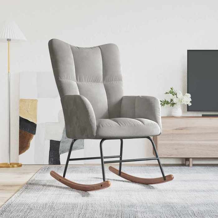 Chaise Allaitement Gris - SWEETY Chaise à bascule - accoudoir - Gris clair Velours 61x78x98cm CL38938356586