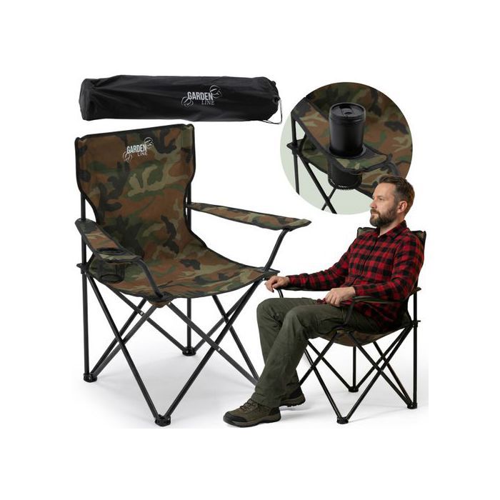 Chaise de camping pliable chaise de pêche camouflage 50x50x80 cm avec porte-gobelet + housse
