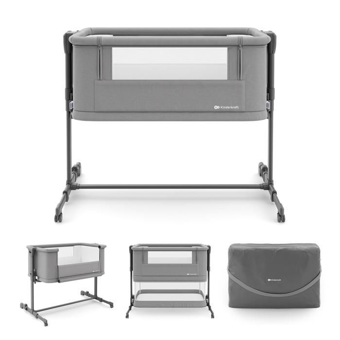 Lit bébé Kinderkraft NESTEE GROW 2 cododo évolutif 3 en 1 hauteur réglable 5 niveaux matelas inclus pliable gris foncé Lit bébé Kinderkraft NESTEE GROW 2 cododo évolutif 3 en 1 hauteur réglable 5 niveaux matelas inclus pliable gris foncé