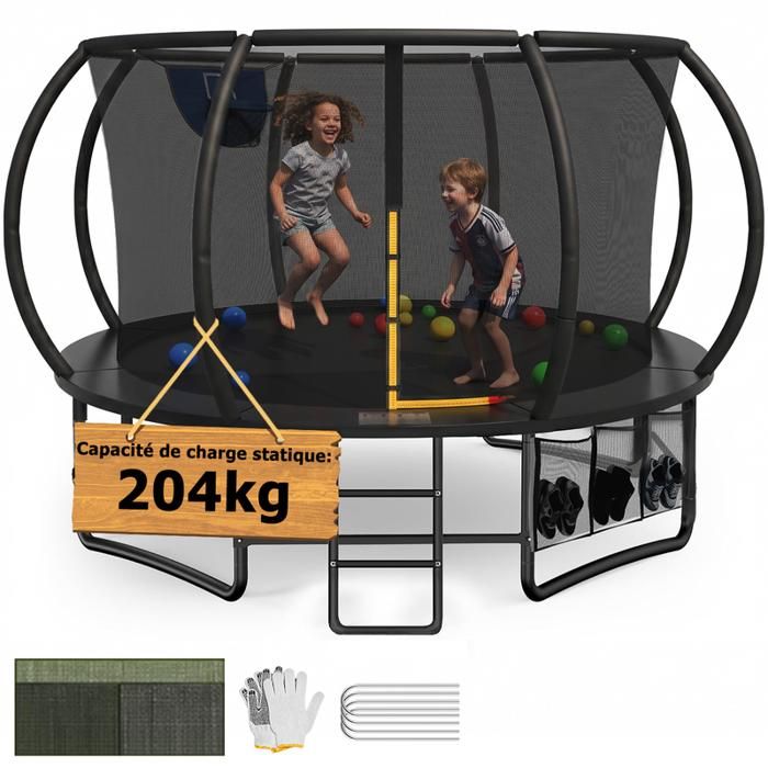 Trampoline Exterieur - ø 427 cm - NHHF - Certifié GS - Filet de Sécurité Bâche de Protection Sac à chaussures Kit dancrage