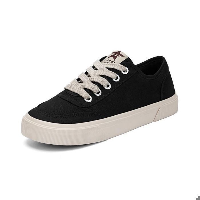 INSFITY Baskets Homme Ville en Toile Casual Sneakers Basse Chaussures Légères Respirantes Confortables - Noir/Beige