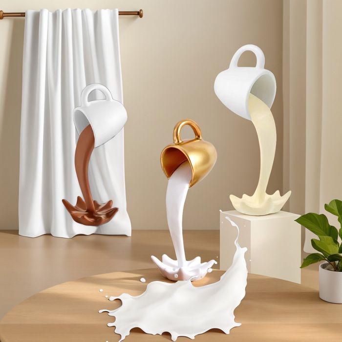 Tasse Café Flottant 3D Résine Sculpture Créative Bureau Décoration Cadeau Original Blanc Or Cuisine Salon