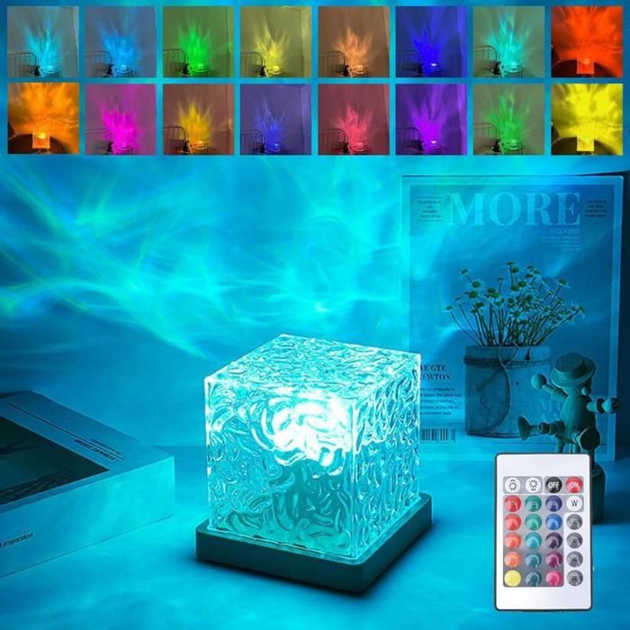 Veilleuse rotative à vagues avec 16 couleurs veilleuse cristal carrée rechargeable par USB